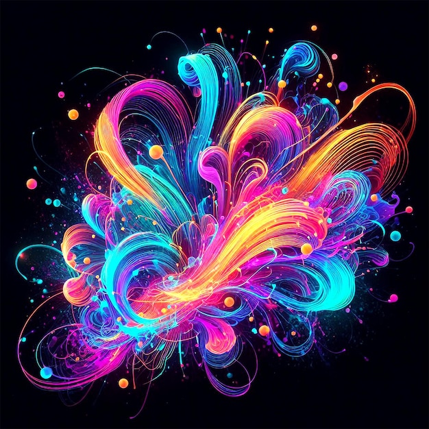 abstract multicolored neon explosion watercolor splash on dark background