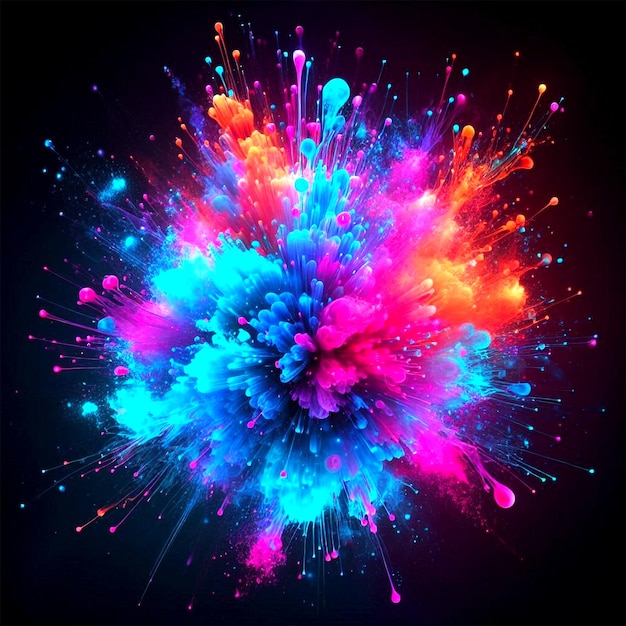 abstract multicolored neon explosion watercolor splash on dark background