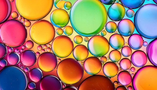 Abstract Multicolored Oil Droplets on Water Surface