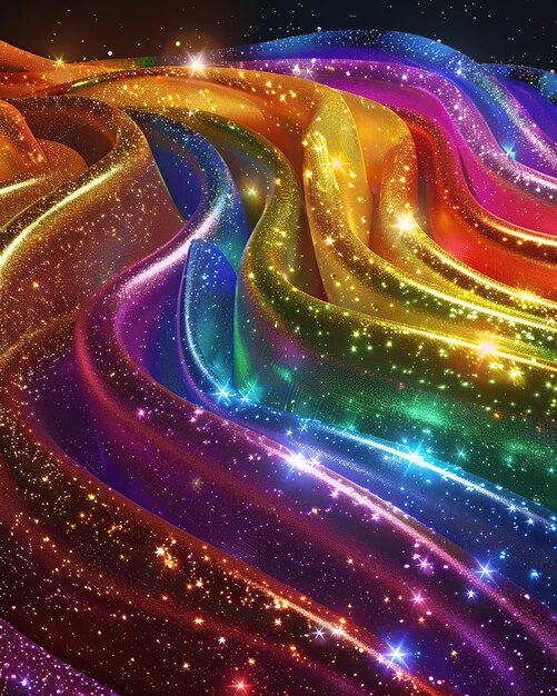 Photo abstract multicolored rainbow wavy background with sparkles and stars