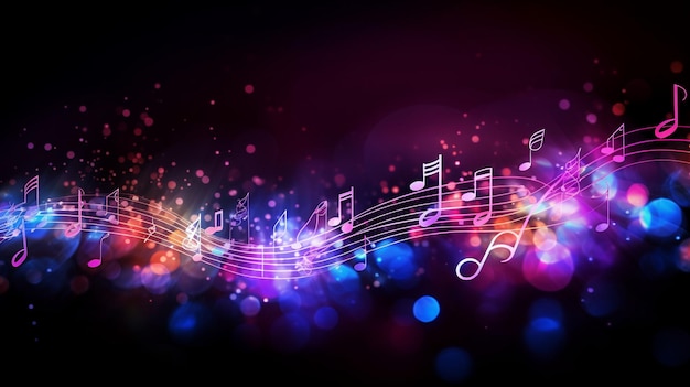 Abstract music notes background with glowing notes