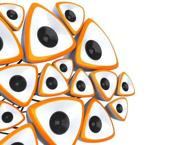 Abstract musical illustration with many orange speakers