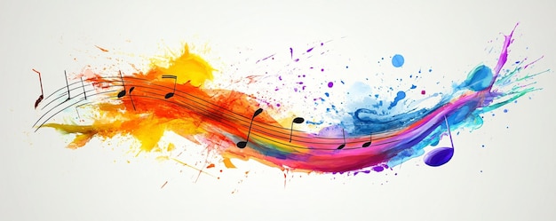 Photo abstract musical notes flowing on a vibrant watercolor wave design element