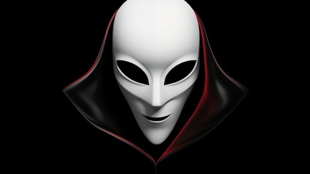 Abstract Mysterious White Alien Mask with Black and Red Hooded Cloak