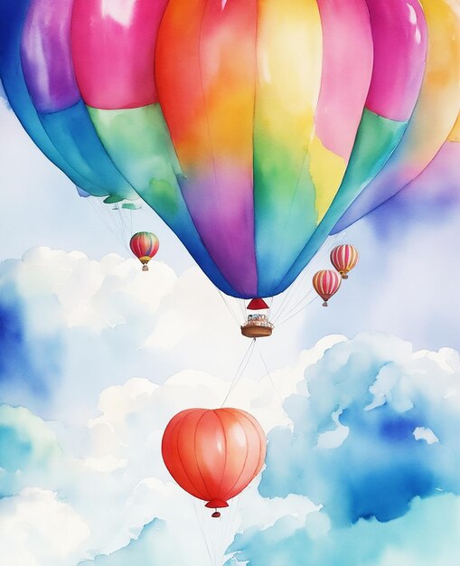 Photo abstract mystery balloon of the paradise rainbow fluffy cloud paint on paper hd watercolor image