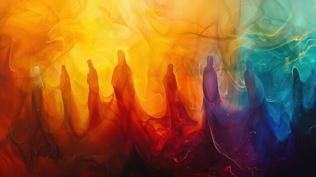 Photo abstract nativity scene with vibrant colors and fluid shapes