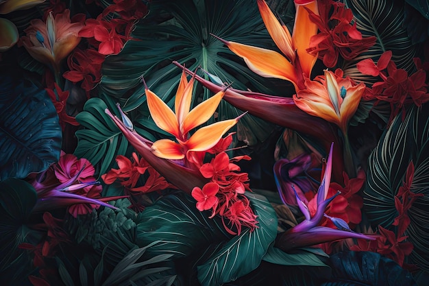 Abstract natural background Exotic tropical plants pattern Generative AI