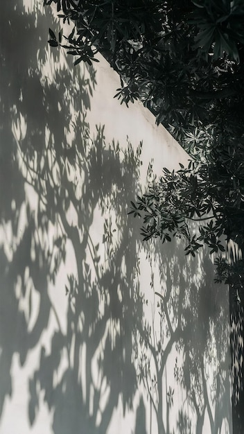 Photo abstract natural tree leaves shadow on white wall background