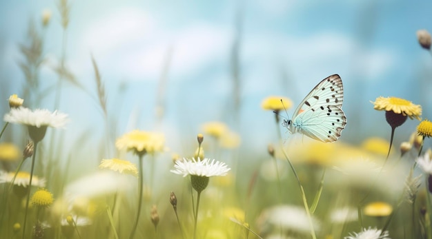 Abstract nature spring Background spring flower and butterfly generate ai