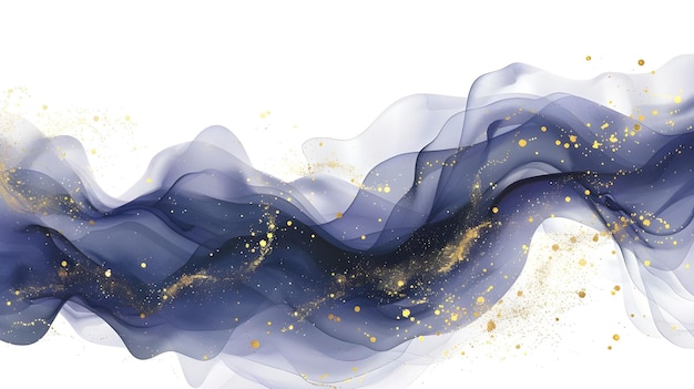 Photo abstract navy blue ink waves with golden splashes make for a sophisticated card design or modern