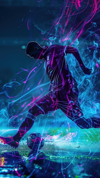 Abstract neon art representing the energy of a soccer match