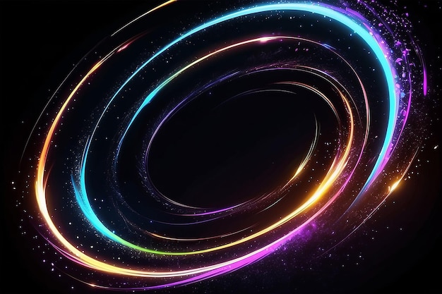 Abstract neon background luminous swirling Glowing spiral cover Black elegant Halo around Power isolated Sparks particle Space tunnel Shimmer color ellipse Glint glitter