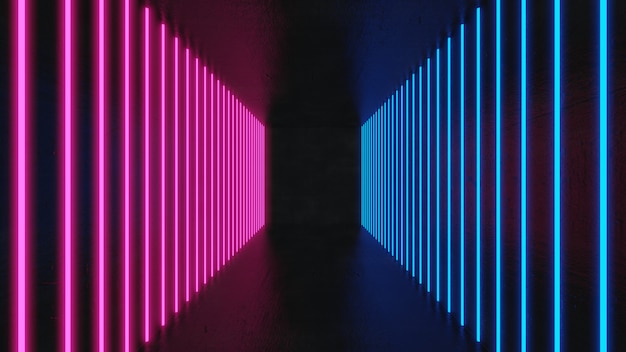 Abstract neon background, Sci-Fi Modern Empty Room, pink and blue vibrant colors. 3D rendering