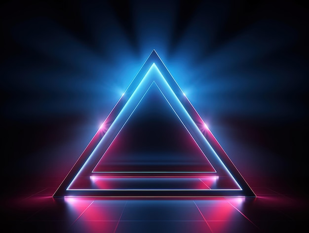 abstract neon background with colorful glowing lines triangular geometric shape empty stage