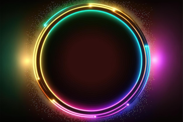 Abstract of neon circle shape isolated on background in colorful spotlight