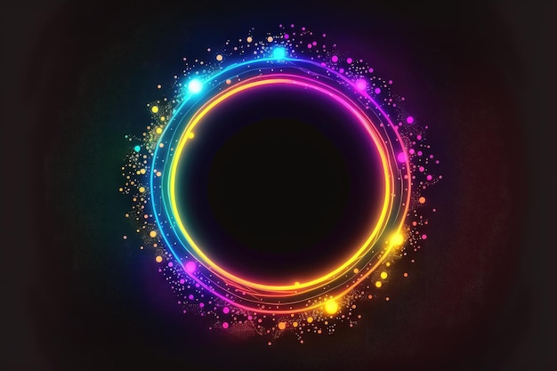 Abstract of neon circle shape isolated on background in colorful spotlight