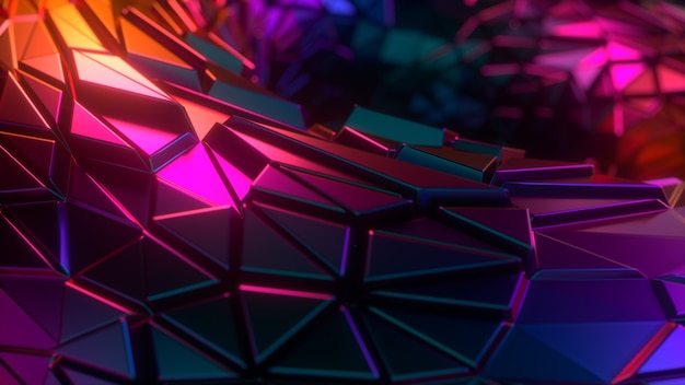 Abstract neon colors 3d background with random polygonal shapes