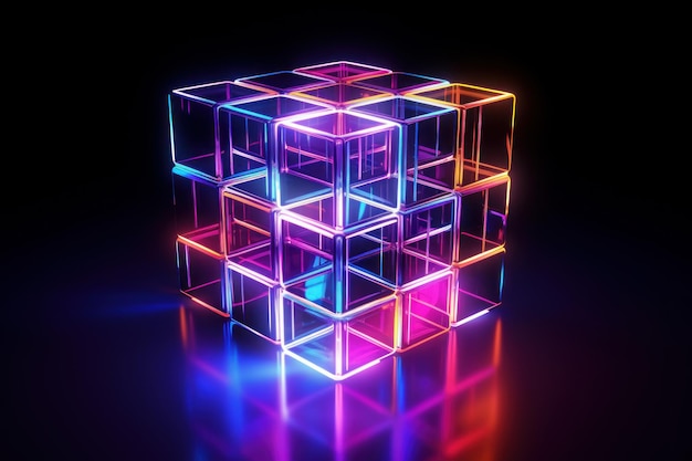 Abstract neon cube Space glow bow Generate Ai