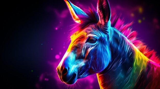 Abstract neon Donkey animal painting images Generative AI