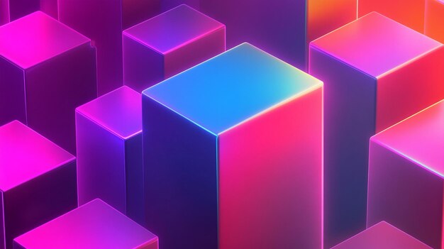 Photo abstract neon geometric cubes pattern array