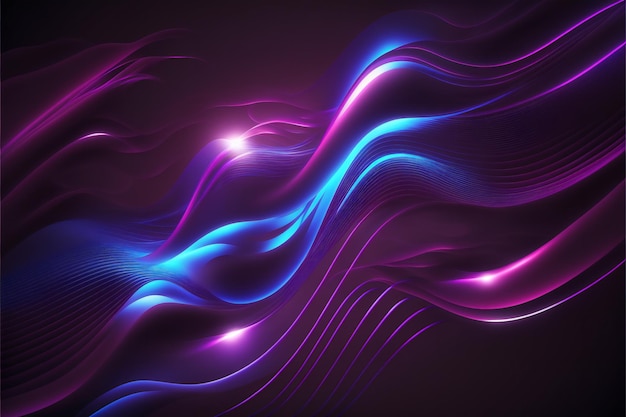 Abstract neon glowing light in the dark with waves digital illustration painting artwork