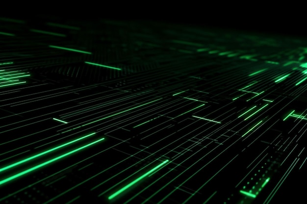 Abstract neon green laser beams over a dark background ultraviolet spectrum Generative AI