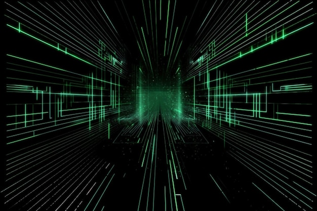 Abstract neon green laser beams over a dark background ultraviolet spectrum Generative AI