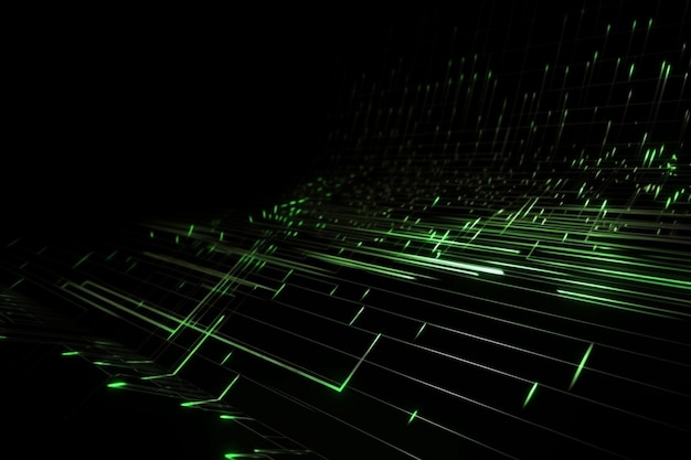 Abstract neon green laser beams over a dark background ultraviolet spectrum Generative AI