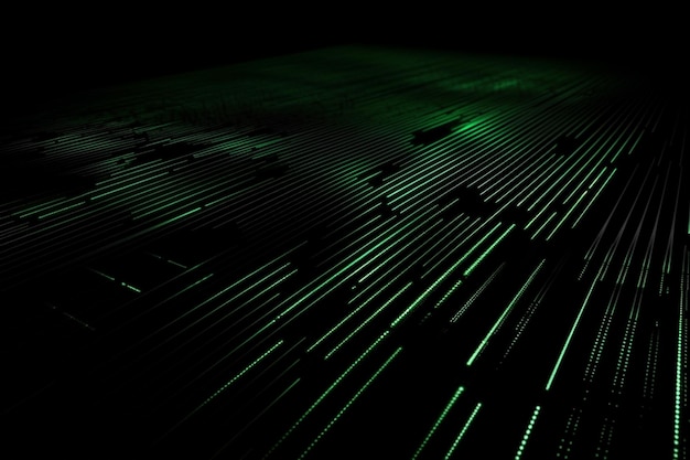 Abstract neon green laser beams over a dark background ultraviolet spectrum Generative AI