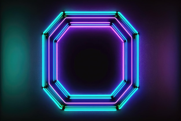 Abstract of neon hexagon shape isolated on background in spotlight