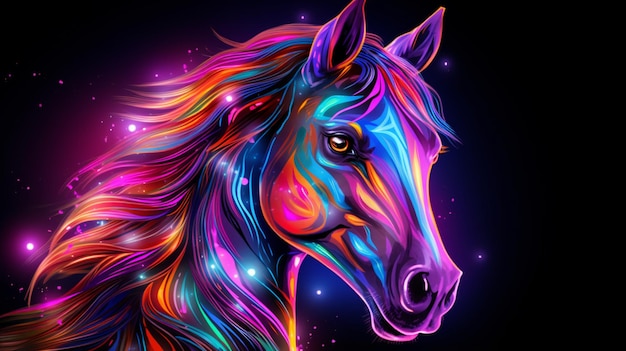 Abstract neon Horse animal painting image Generative AI