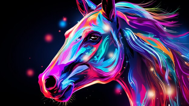 Abstract neon Horse animal painting image Generative AI