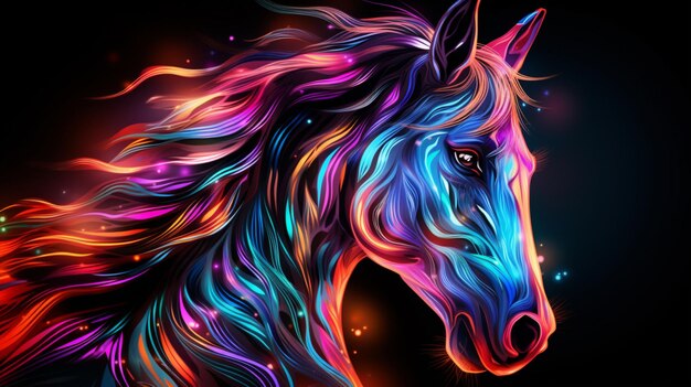 Abstract neon Horse animal painting image Generative AI