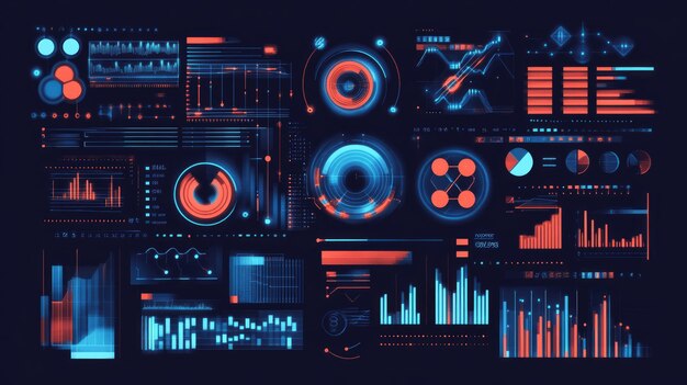 Abstract Neon Interface with Data Visualizations