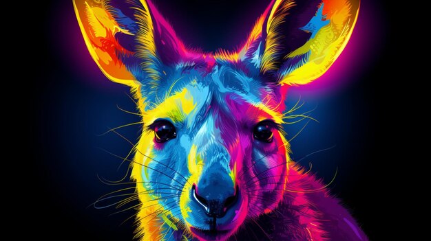 Abstract neon Kangaroo animal painting image Generative AI