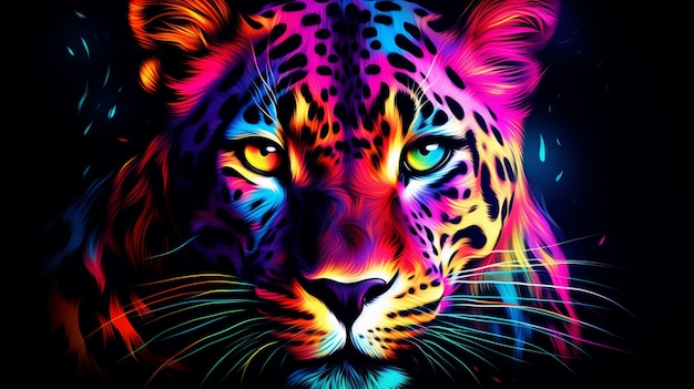 Abstract neon Leopard animal painting image Generative AI