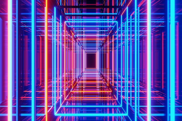 Abstract neon light background growing neon technology 3d rendering