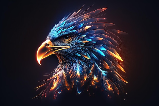 Abstract neon light Eagle artwork design digital art wallpaper glowing space background Generative ai