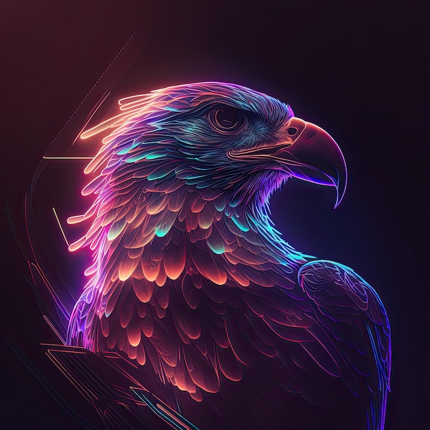 Abstract neon light Eagle artwork design digital art wallpaper glowing space background Generative ai