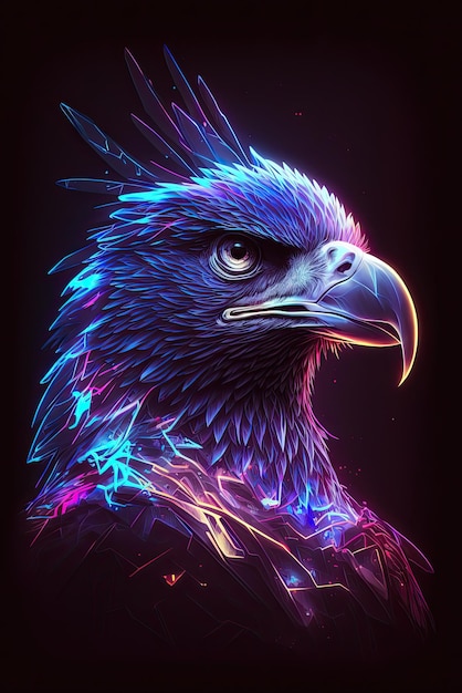 Abstract neon light Eagle artwork design digital art wallpaper glowing space background Generative ai