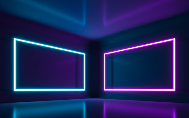 Abstract Neon Light In  Empty Room. 3d rendering