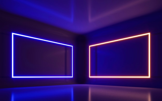 Abstract Neon Light In  Empty Room. 3d rendering