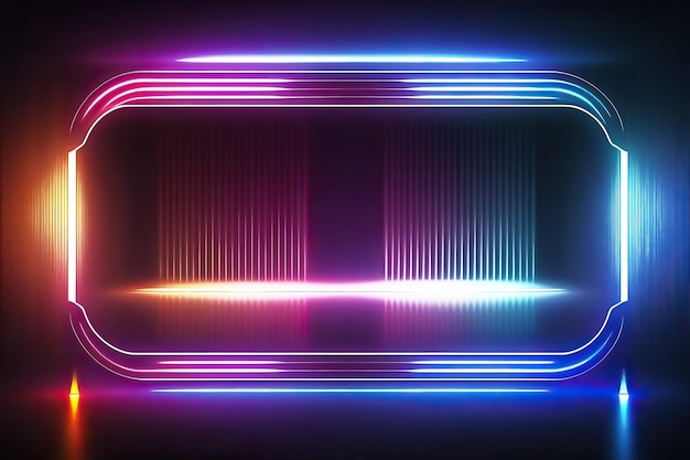 Abstract neon light fluorescent Neon Lights glow Reflection on waterneon lights exhibition background 3D illustration