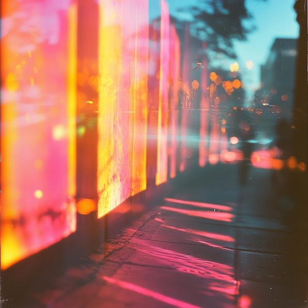 Photo abstract neon light reflection on wet pavement