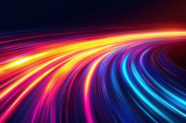 Abstract Neon Light Trails in Curved Lines