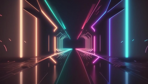 Abstract neon lights background with laser rays, and glowing lines. AI-Generated