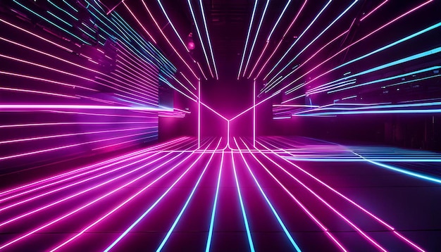 Abstract neon lights background with laser rays and glowing lines