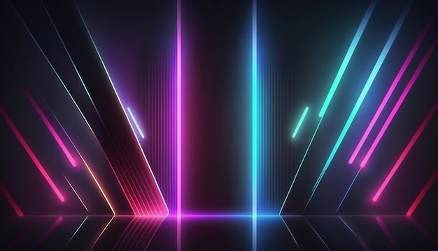 Abstract neon lights background with laser rays, and glowing lines.