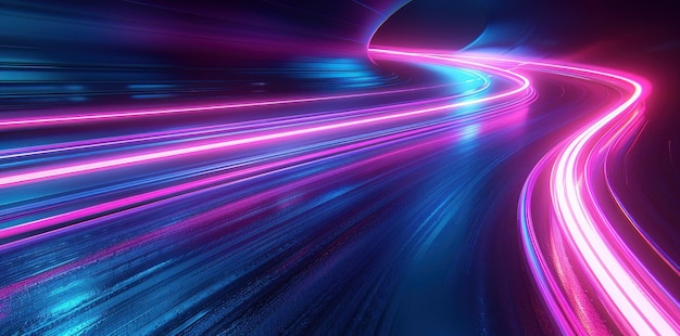 Abstract Neon Lights Trail Through Curved Space