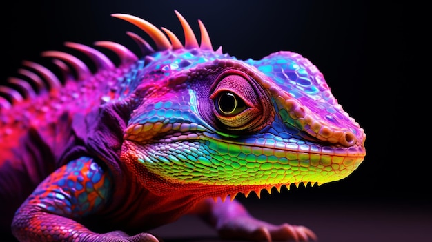 Abstract neon Lizard animal painting image Generative AI